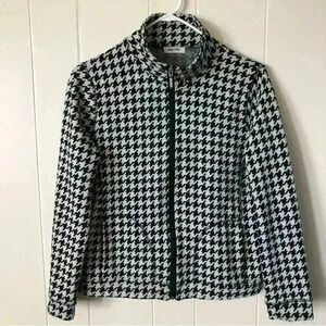 Ongue Petite Zip Up Houndstooth Cotton Blend Jacket Size M